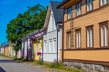 Sticker - Colorful timber houses in Neristan district of Finnish town Kokkola