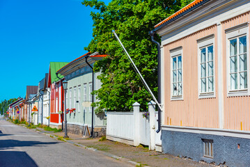 Sticker - Colorful timber houses in Neristan district of Finnish town Kokkola