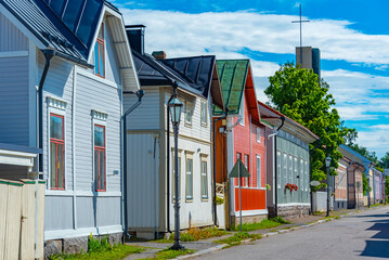 Sticker - Colorful timber houses in Neristan district of Finnish town Kokkola