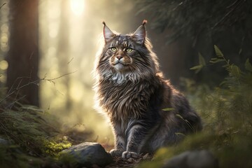 Maine Coon cat in the fores Generative AI