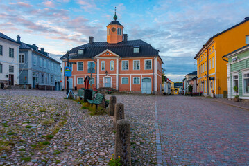 Wall Mural - Sunrise view of Old town hall in Finish town Porvoo