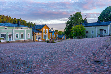 Canvas Print - Sunrise view of colorful timber houses in Porvoo, Finland