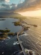 Aerial view of Storseisundet Bridge in Norway
