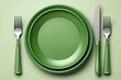 set of cutlery on a green plate created with Generative AI technology