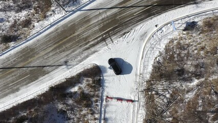 Sticker - Aerial view of the roads in winter mountains