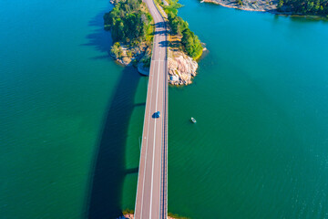 Wall Mural - Panorama view of a bridge on a road between Hammarland and EckerГ¶ at Aland islands in Finland