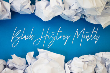Poster - Black History Month text with Torn, Crumpled White Paper on colored background.