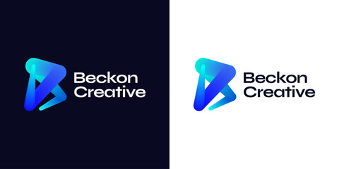 Creative and Vibrant Letter B Logo Design with Blue Gradient Concept. B Logo with Blend Style