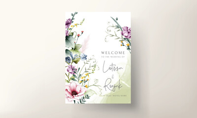 Canvas Print - beautiful wedding invitation card with flower and leaves watercolor