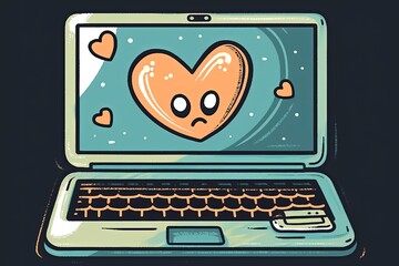 Poster - laptop with a heart symbol displayed on the screen created with generative ai technology