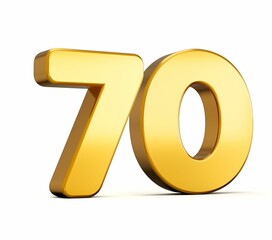 Sticker - 3d illustration of the golden number seventy isolated on white background with shadow