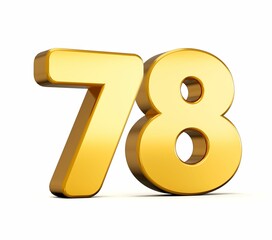 Sticker - 3d illustration of golden number seventy eight isolated on white background with shadow