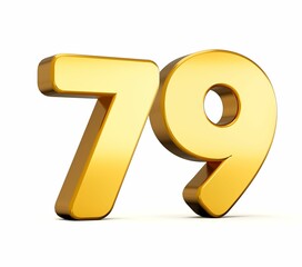 Sticker - 3d illustration of golden number seventy nine isolated on white background with shadow