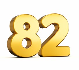 Sticker - 3d illustration of golden number Eighty two isolated on white background with shadow