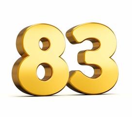 Canvas Print - 3d illustration of golden number Eighty three isolated on white background with shadow