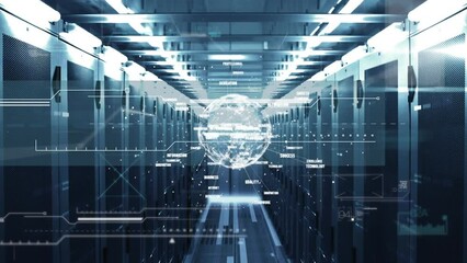 Poster - Animation of globe with data processing over computer servers