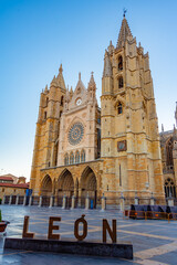 Poster - View of the cathedral in Spanish town Leon