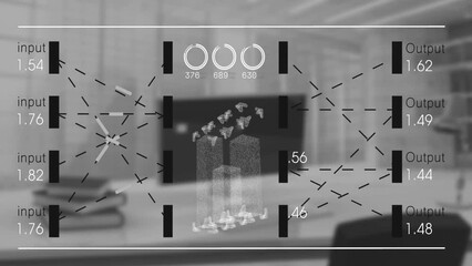 Poster - Animation of statistical data processing against empty office