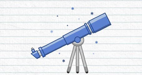 Wall Mural - Animation of stars around telescope on white paper