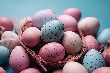 Wall Mural - birds nest with speckled eggs inside created with Generative AI technology