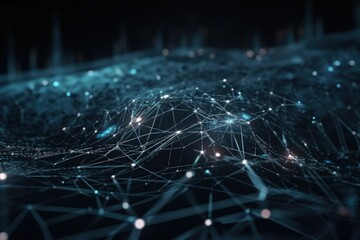Poster - Illustration of abstract lines and dots on a dark background created with Generative AI technology
