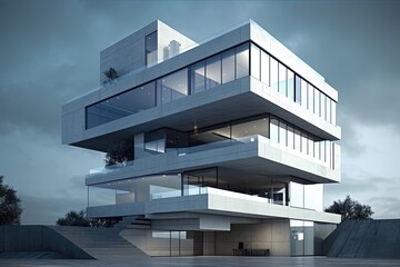 Poster - modern skyscraper with a glass facade and many windows created with Generative AI technology