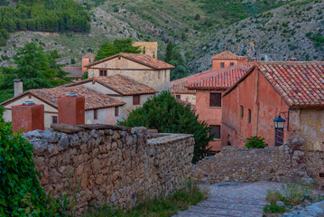 Wall Mural - Sunset view of a medieval street in the old town Of Albarracin, Spain