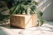 © AkuAku - wooden box and plant on a tabl created with Generative AI technology