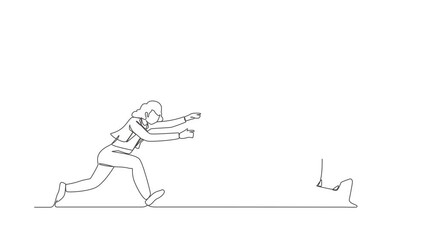 Poster - animated self drawing of continuous line draw active businesswoman or manager running and chasing af