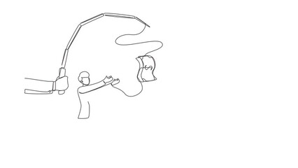 Poster - Animated self drawing of single continuous line draw hand with fishing pole, dollar cash control greedy businessman under hypnosis. Man running and trying to catch it. Full length one line animation