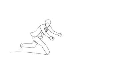 Sticker - Animated self drawing of continuous line draw businessman chasing money bag dollar run away. Concept of achieving goals profits, striving for success, running for money. Full length one line animation