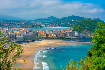 Wall Mural - Zurriola beach in Spanish town San Sebastian