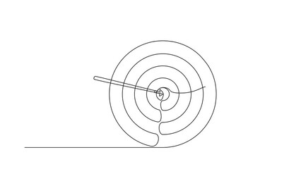 Poster - Animated self drawing of continuous line draw Arabian manager standing next to target. Arrow hit target exactly. Successful business strategy, marketing concept. Full length single line animation