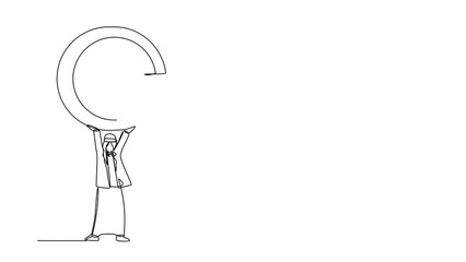 Poster - Animated self drawing of continuous line draw Arabian businessman holding up big target with an arrow. Smart male manager with aim as symbol of having success idea. Full length single line animation