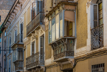 Poster - Colorful facades of houses in Spanish town Jaca