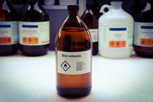 Butyl Cellosolve In Glass,Hazardous Chemicals And Flammable Symbols