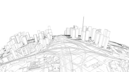 3d city sphere. vector rendering of 3d