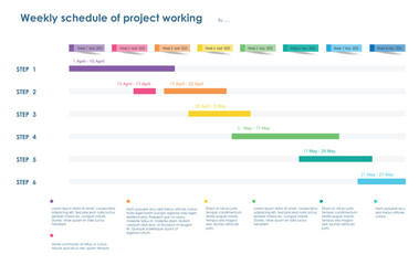 timeline weekly schedule roadmap project diagram Infographic template for business. 8 week 6 step modern Timeline schedule diagram with presentation vector timeline roadmap infographic.