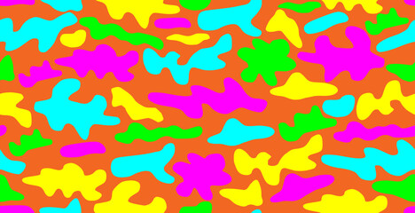 Seamless Colorful Neon Camouflage Paint Splatter Pattern