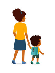 Wall Mural - little kid holding hand with mother and go to school together