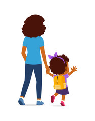 Wall Mural - little kid holding hand with mother and go to school together