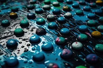 Poster - illustration of multi-colored buttons arranged on a surface created with generative ai technology