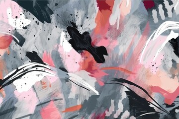 Poster - abstract painting featuring black and pink color scheme created with Generative AI technology