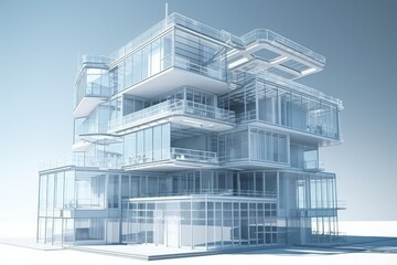Poster - skyscraper with a modern design and many glass windows created with Generative AI technology