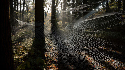 Wall Mural - spider web with dew drops generative ai