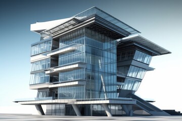 Poster - skyscraper with a modern architectural design and a glass facade created with Generative AI technology
