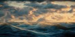Pacific ocean waves near dusk, deep sea summer sunset, warm weather cumulus rain clouds forming, fading orange sunlight, calming panoramic view, distant horizon - generative AI 
