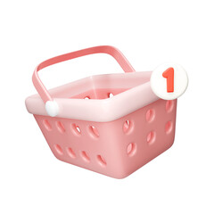 Poster - 3d Shopping cart with one notification of added item. Add to cart. Empty shopping basket. icon isolated on white background. 3d rendering illustration. Clipping path.