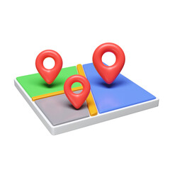 Poster - 3d Pin location icon on map. Online order tracking. Location mark on map and cardboard boxes. Fast delivery parcel. icon isolated on white background. 3d rendering illustration. Clipping path.