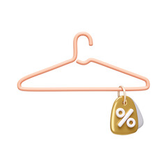 Poster - 3d Sales tag with percent sign on hanger. . Black Friday, discount and promotions concept. icon isolated on white background. 3d rendering illustration. Clipping path.